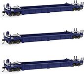 C8749 HO Scale 40ft Well Car 1:87 Concave Bottom 40' Flat Car Wagon (3pcs - Blue)