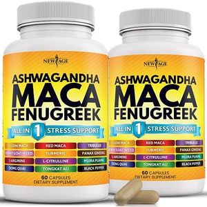 NEW AGE Ashwagandha 5000mg Maca Root 5000mg Fenugreek 3000mg Supplement with Tongkat Ali Ginseng - Assists with Overal Health - Made in USA - 120 Count