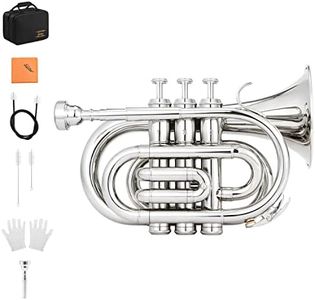 Eastar Pocket Trumpet B Flat for Beginners Students, Brass Trumpet Mouthpiece 7C, Cleaning Kit, Hard Case, Gloves, ETR-330N, Nickel