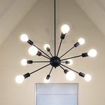 Matte Black Sputnik Chandelier 12 Lights Adjustable Modern Chandeliers for Dining Room Ceiling Lighting Fixtures Hanging Vintage Industrial Pendant Lighting for Kitchen Island Hallway Bedroom