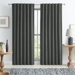 KEQIAOSUOCAI Blackout Curtains Grey, Full Shade Complete Light Blocking Drapes 90 Inches Long, Heat Saving Energy Efficient Sound Deadening Drapes Back Tab Hook Belt(Dark Gray, W50 x L90,2 Panels)