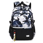 Armbq Kids School Backpack for Boys Casual Bookbags Elementary Middle School Bag, Blue Camo Prints, Style-b