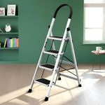 Plantex Steel Ladder for Home/Strong Foldable Wide 4 Step Ladder/Anti-Skid 4 Step Ladder - (Apex - White)