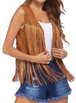 YILEEGOO Women Tassel Fringe Vest 70s Hippie Faux Suede Rivets Sleeveless Jacket Cardigan Tops (Khaki, XXL)