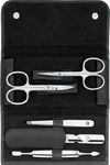 ZWILLING Manicure Set and Pedicure Set Nail Care Made of Genuine Leather with Push Button, Classic INOX, 5 Pieces, Black