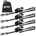 Retractable Ratchet Straps 4 Pack- 1 Inch x 10 Feet (1650lb Break Strength) - Heavy Duty Auto Retracting Ratchet Tie Down Straps for Truck, Cargo Trailer, Motorcycle,UTV,4 Soft Loops & Bag, Black