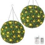 20” Artificial Plant Topiary Ball, Pre-Lit Artificial Topiary Plant With 8 Mode, 40 LED Lights, Battery Operated,and Remote Control, Light Plant Ball for Backyard, Wedding and Home DéCor (2-Pack)