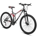 FAXIOAWA 26-inch Mountain Bike, 24 Speed Full Suspension Mountain Bicycle With High Carbon Steel Frame and Double Disc Brake, Men and Women's Outdoor Cycling Road Bike