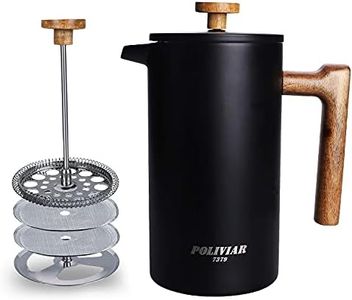 POLIVIAR French Press Coffee Maker, 34 Ounce Coffee Press with Real Wood Handle, Double Wall Insulation & Dual- Filter Screen, Food Grade Stainless Steel for Good Coffee and Tea (Vintage)