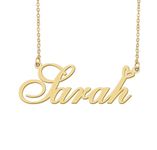 18k Gold Plated Sarah Name Necklace Heart Charm Pendant Stainless Steel Graduation Jewelry for Womens Teens 16"