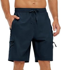 TBMPOY Men's Hiking Shorts Quick Dry Lightweight Outdoor Workout Athletic Golf Running Travel Shorts with Zip Pockets Navy L
