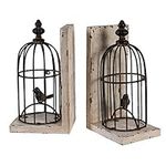 Benzara Attractive Bird Cage Set of Two Bookend, Black and Off White