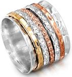 Boho-Magic Spinner Ring for Women 925 Sterling Silver with Copper and Brass Fidget Bands Wide