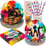 Paintball Birthday Party Decorations, 120Pcs Paintball Themed Party Supplies Tableware Includes Paper Plates, Napkins, Cups and Straws, Serves 24