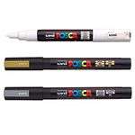 Posca PC-3M Paint Marker Pens - Glass Metal Pen - Set of White, Gold and Silver