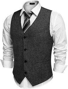 COOFANDY Men's Casual Business Vests Lightweight Waistcoat Slim Fit Suit Vest Black Small