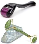 Facial Massager Jade Roller & Gua Sha Tool Natural Himalayan Stone for Face Neck Healing Skin Wrinkles & Serum Application+Roller For Hair Growth .5 mm with 540 Titanium Needles | Repairs Damaged Hair, Activates Hair Follicles | For Hair Fall & Hair Thickening