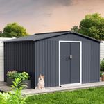 10 x 10 Ft Outdoor Storage Shed, Waterproof Metal Tool Sheds House with Lockable Doors, Lock & Air Vent, Storage Shed Lean to Storage Shed for Backyard, Patio, Garage, Lawn, Gray