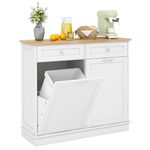 Giantex Kitchen Trash Cabinet, Kitchen Island with Tilt Out Garbage Bin, Rubber Wood Countertop, Large Cabinet, 2 Drawers, Adjustable Shelf, Recycling Can Holder Organizer (White) (GT54756-CK)