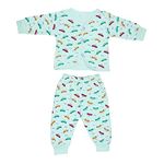 TOTOMO Baby Boys and Girls Cotton Full Sleeves Printed Green Cot Winter Clothing Set, Tshirt and Pyjamas, Ideal for Summer, Aututmn, Night Suit, Sleepwear, Night Dress, Nightwear, Day Wear