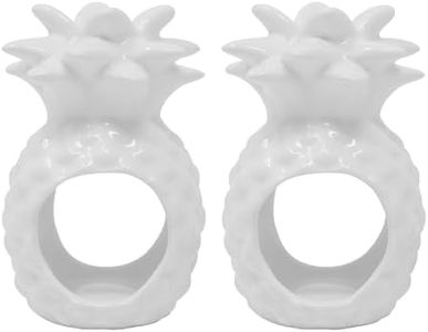 Lilly Pulitzer Ceramic Napkin Rings, Pineapple Table Setting Accessories, White Napkin Holder Rings, Set of 2, Pineapple