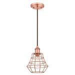 61052 Nathan One-Light Indoor Pendant, Brushed Copper Finish with Angled Bell Cage Shade