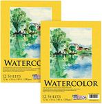 U.S. Art Supply 12" x 16" Premium Heavyweight Watercolor Painting Paper Pad, Pack of 2, 12 Sheets Each, 140 Pound (300gsm) - Cold Pressed, Acid-Free, Wet, Dry & Mixed Media - Artists, Students, Adults