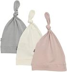 KYTE BABY Rayon Made from Bamboo Baby Beanie Soft Knotted Caps, 3 Pack (Newborn, Storm/Blush/Cloud)