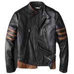 Men's Leather Jacket Wolverine Distressed Leather Jacket Moto & Biker style, Black, Medium