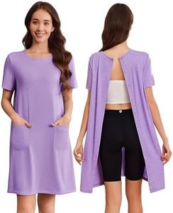 Deyeek Hospital Gowns for Women Short Sleeve Tear Away Snap Pregnant Clothes Open Back Medical Gowns With Pockets Purple 2XL