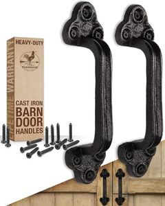 Heavy Duty Barn Door Handles (Set of 2) Black Rustic Cast Iron Gate Handles - Farmhouse Decor, Strong Closet Sliding Door Pull - with Hardware (Large - 9 inches, Indoor & Outdoor)