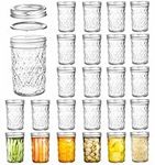 Tebery 24 Pack 8oz Regular Mouth Glass Mason Jars, Diamond Design Canning Jars Jelly Jars with Airtight lids and Bands for Canning, Preserving, Meal Prep, Overnight Oats, Jam