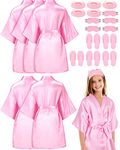 20 Pcs Kids Party Girl Robes Slippers Headband Blindfold Set Spa Party Supplies Flower Girl Robes DIY Birthday Party Bathrobe, Pink, 10