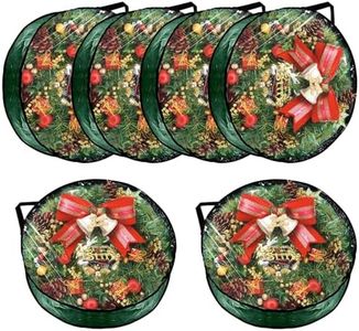 YAYODS 6 Pack Wreath Storage Container Bag 30 Inch Christmas Wreath Storage Bag Heavy Duty Christmas Wreath Boxes with Clear Window for Xmas Holiday Seasonal Wreath Garland(Green)