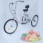 WSIKGHU 24 Inch Tricycle For Adults Adult Trike Bike Cruise Trike 3 Wheel Adult Tricycle 3 Wheel 6 Speed Seniors Shopping Cargo Trike Adult Bike With Basket And Seat With Backrest Bike (White)