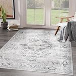 xilixili 8x10 Area Rugs for Living Room - Stain Resistant Anti-Slip Backing Washable Rug,Rugs for Bedroom,Dining Room,Vintage Printed Large Area Rug (Ivory/Gray,8'x10')