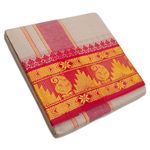 vimayam Pure Cotton Colour Dhoti, 5 Inch Border Cotton 4 Meter Dhoti and 2.25 Meter Towel Set (Beige)