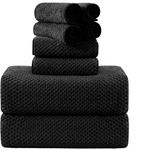 8-Piece Bath Towel Set, 2 Extra Large Bath Towel Sheets, 2 Hand Towels and 4 Washcloths - Highly Absorbent Quick Dry Microfiber,Ultra Soft Towel Set for Bathroom,Waffle Weave Design, Pack of 8 (Black)