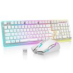 RedThunder K10 Wireless Gaming Keyboard and Mouse Combo, LED Backlit Rechargeable 3800mAh Battery, UK Layout Mechanical Feel Keyboard + 7D 3200DPI Mice for PC Gamer (White)