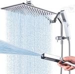 G-Promise All Metal 12 Inches Rain Shower Head with Handheld Built-in Power Wash Mode, 3-way Diverter with Pause Setting, 11 Inches Adjustable Extension Arm with Lock Joint, Long Hose (Chrome)
