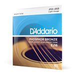 D'Addario EJ16 Acoustic 12-53 Light Guitar Strings made of Phosphor Bronze for Warm, Bright & Balanced Tone