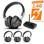 Avantree Quartet 2 - Wireless Group Listening Headphones & Transmitter Set for Parties, Silent Discos, Church, TV - Multiple Rechargeable Headphones with Low Latency & Clear Sound