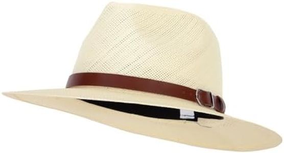 Men's Paper Braid Leatherette Buckle Trim Large Brim Fedora Hat Ivory