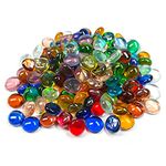 50PCS Mini Glass Gems,Mixed Colour Mancala Stones Flat Bottom Marble Beads for Home Decorative Art Craft Vase Filler(0.5"~0.7")