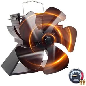 Tomersun Small Stove Fans 4.9 Inches/ 12.5cm Height 5 Blades Log Burner Fan with Stove Thermometer for Wood Burning Log Burners