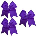 Cheer Bows 3 Purple Cheerleading Softball - Gifts for Girls and Women Team Bow with Ponytail Holder Complete your Cheerleader Outfit Uniform Strong Hair Ties Bands Elastics by Kenz Laurenz (3)