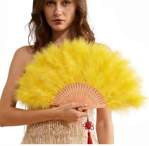 Happy Feather Handheld Marabou Feather Fan, 1920s Vintage Style Flapper Hand Fan for Costume Party and Dancing-Yellow