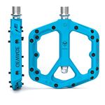 GEWAGE Mountain Bike Pedals, Non-Slip MTB Nylon Fiber Pedals, 9/16" Bicycle Pedals, Lightweight and Wide Flat Platform Pedals (Blue)