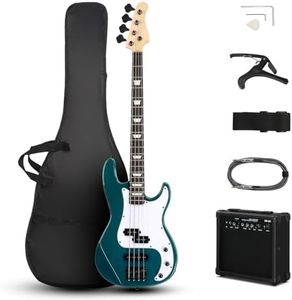 Ktaxon 4 String Electric Bass Guitar, PB-Style Full Size Standard Right Handed Beginner Kit with 20W AMP, Gig Bag, Strap, Upgrade Cable, Guitar Capo for Youths & Adults (Lake Blue)