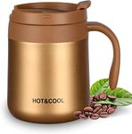 camako Insulated Coffee Mug with Lid, Double Wall Stainless Steel Thermal Mug for Cold & Hot Drinks, Stainless Steel Reusable Coffee Cup(Golden 350ML)